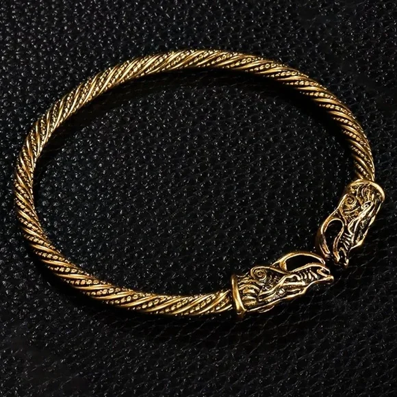 NEW Dragon Head Zodiac Men’s Gold 14k Retro Style Open Bracelet Unisex Bangle